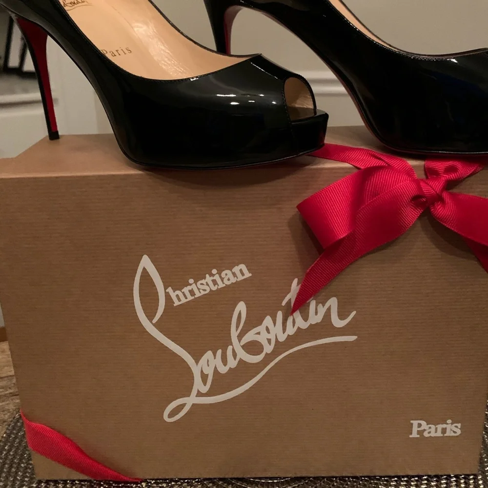 Christian Louboutin Black Patent Peep-Toe Platform Pumps